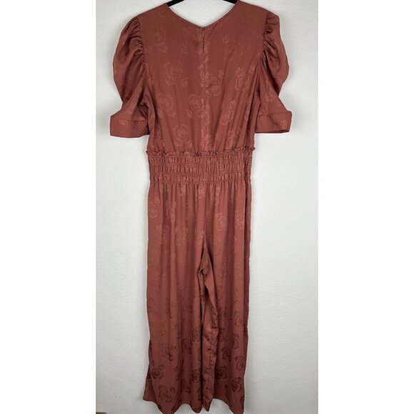 Anthropologie Current Air Castille Wide-Leg Jacquard Floral Jumpsuit Large Mauve - Picture 5 of 16